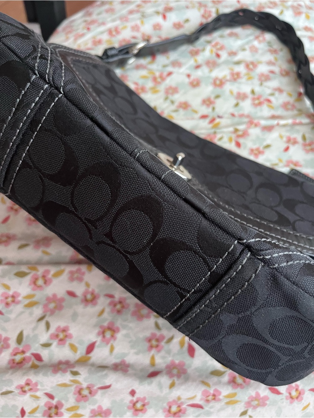 Coach Chelsea Black Signature Flap Canvas Braided Strap Shoulder Bag - Picture 12 of 12